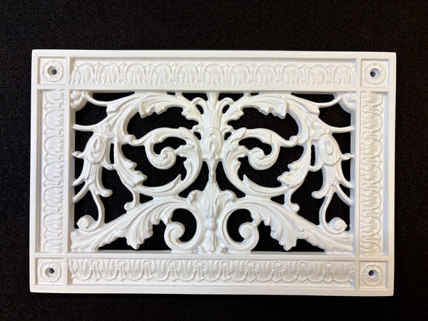 Decorative white vent cover made by Beaux-Arts Classic Products. 6x10 duct size. 