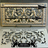 Resin vent cover by Beaux-Arts for a 6x14" duct or opening Total size 8x16. Front and back view. Dark Bronze
