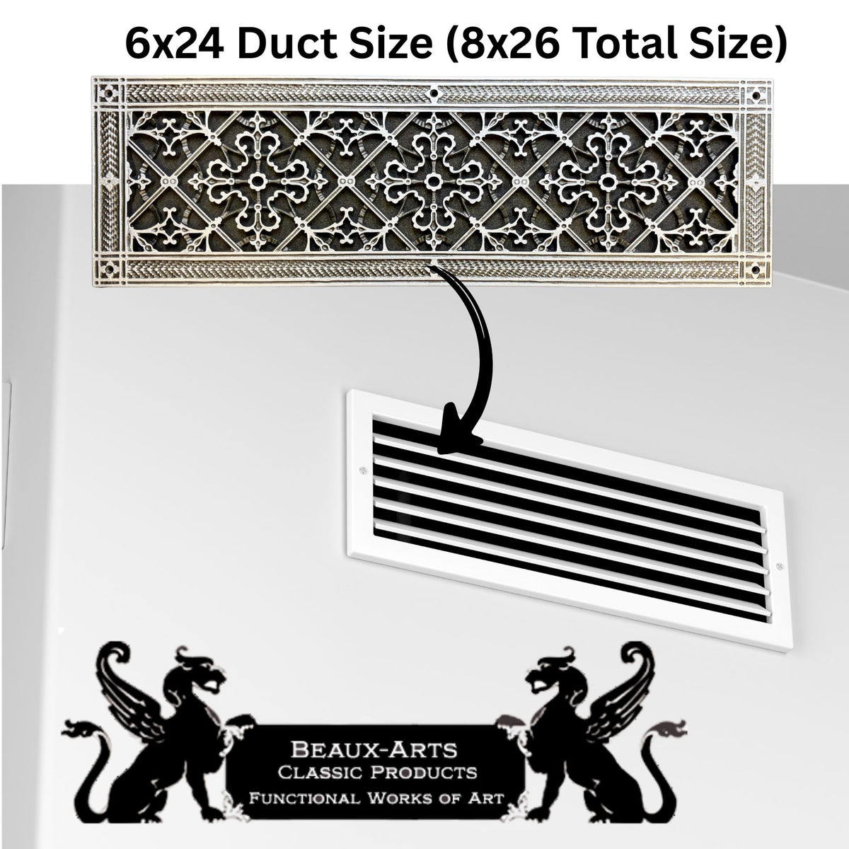 Craftsman Style Grille:  Covers a 6"x24" Duct/Opening | Vent Cover