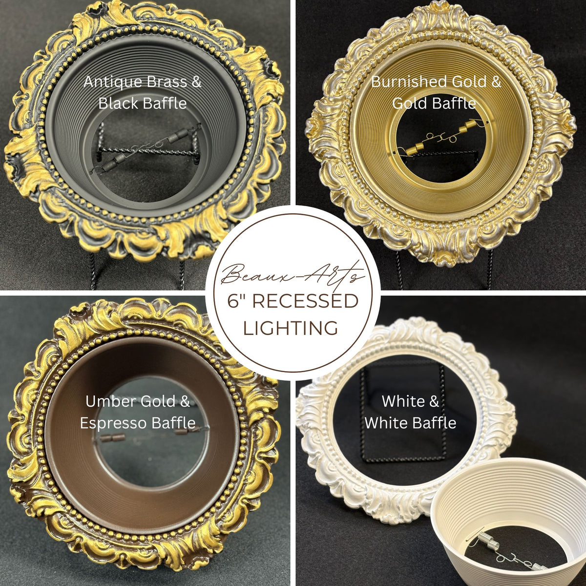 Decorative recessed light trim options made by Beaux-Arts Classic Products