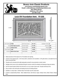 spec sheet for Beaux-Arts Classic Products Foundation Vent Kit 
