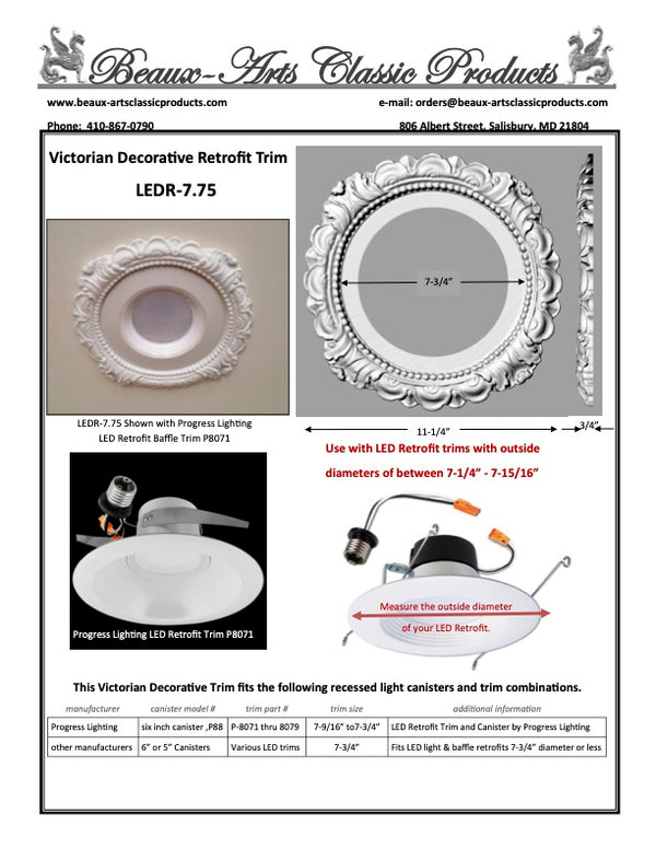 Recessed Lighting Trim for 6" Canister-LED Retrofit Only- LR-7.75