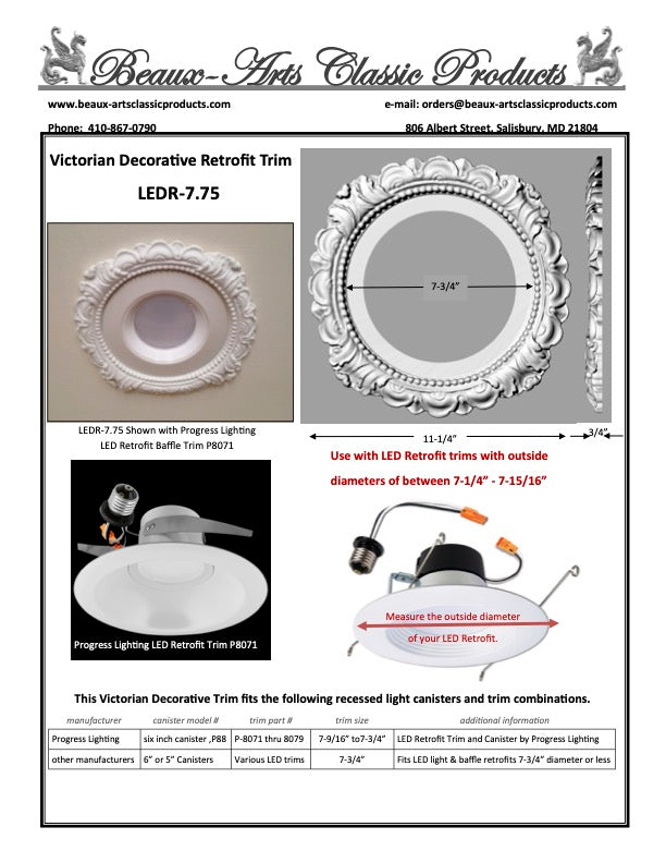 Recessed Lighting Trim for 6" Canister-LED Retrofit Only- LR-7.75