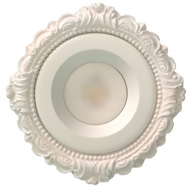 white recessed lighting medallion for 5 and 6" canister, LED Retrofit by Beaux-Arts Classic Products. LR 161