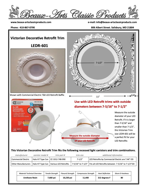 Recessed Lighting Trims for 6" Canisters with LED Retrofits & 6-3/4" Dome Canisters (LR-601)