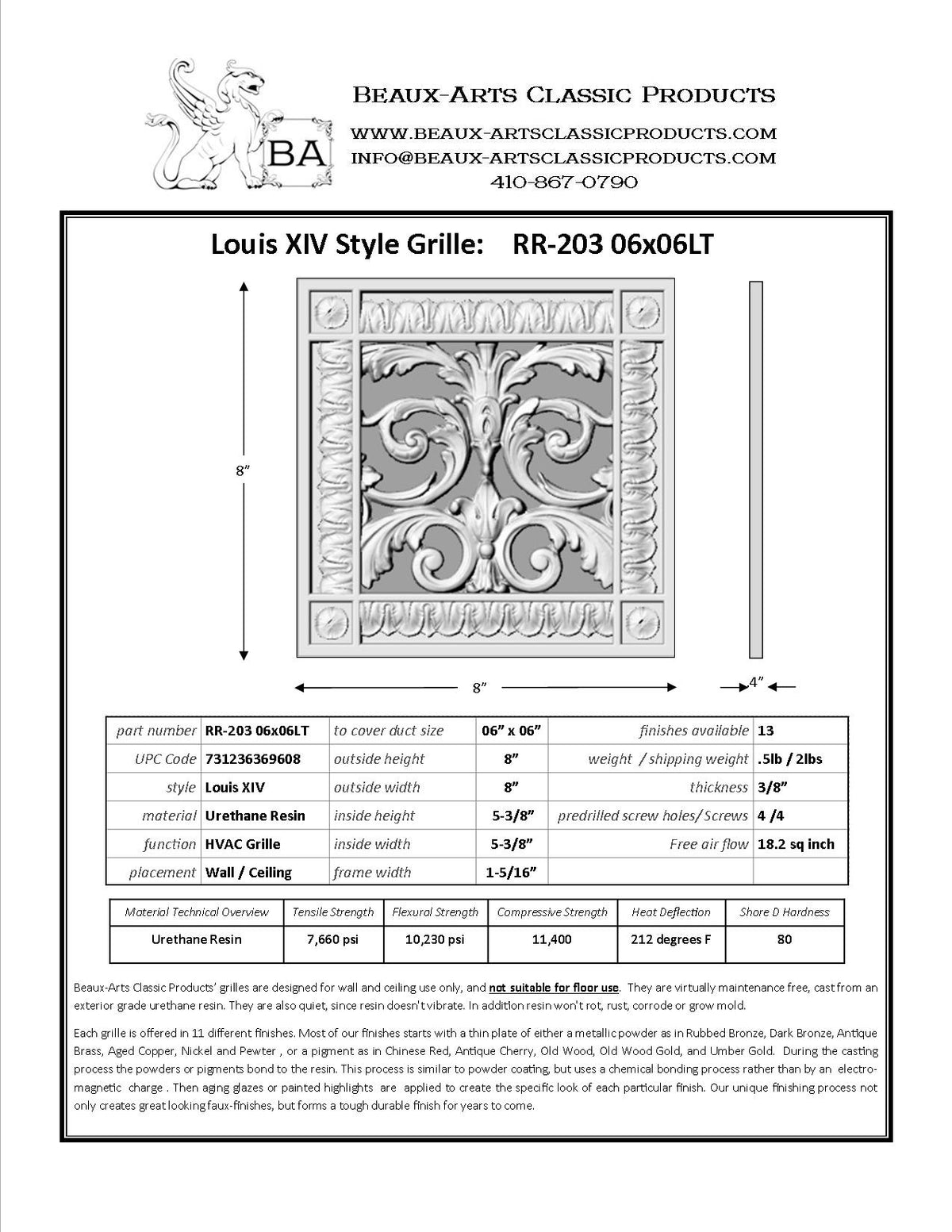 French Style-Louis XIV Grille:  Covers a 6"x6" Duct/Opening | Vent Cover