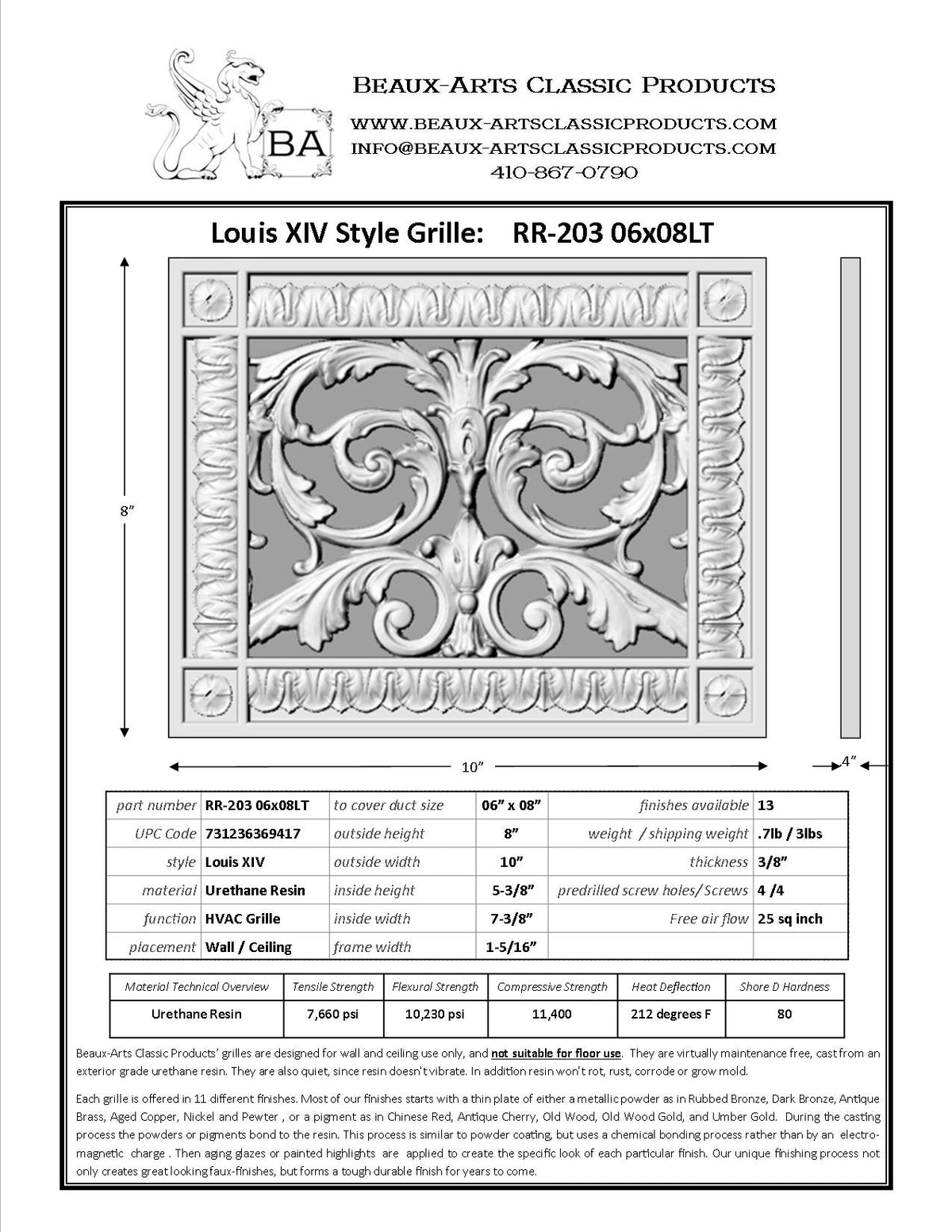 French Style-Louis XIV Grille:  Covers a 6"x8" Duct/Opening | Vent Cover