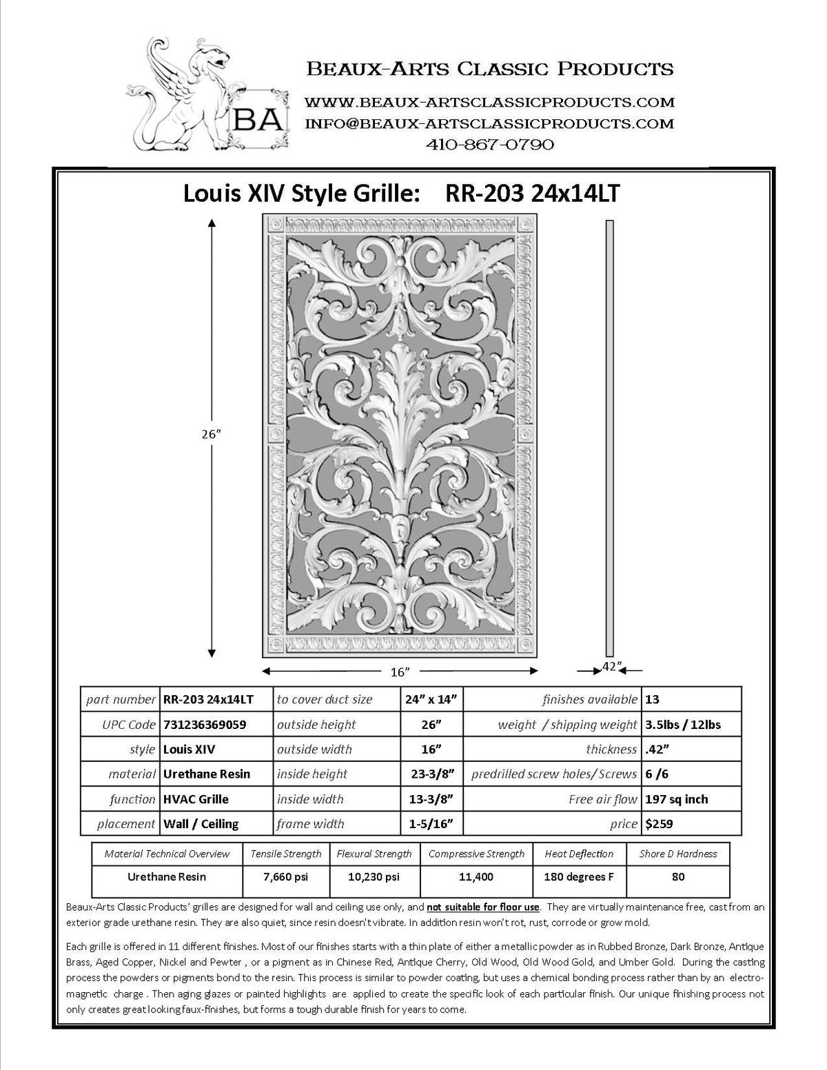 French Style-Louis XIV Grille:  Covers a 24"x14" Duct/Opening | Vent Cover