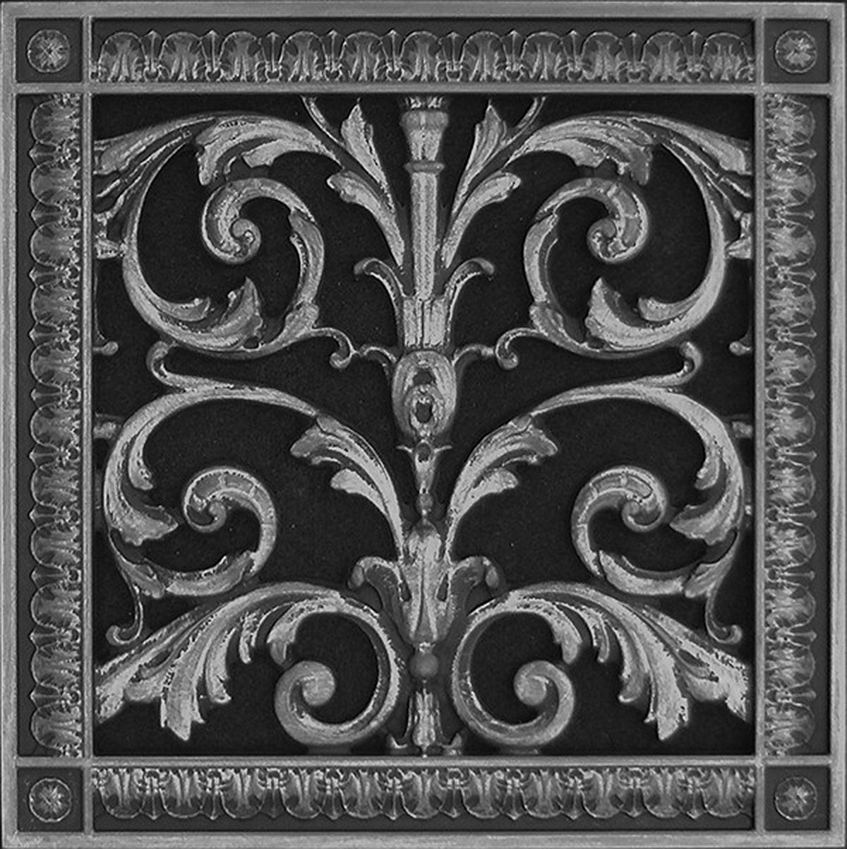 Louis XIV style vent cover made by Beaux-Arts Classic Products. 10x10" duct size. Pewter finish 