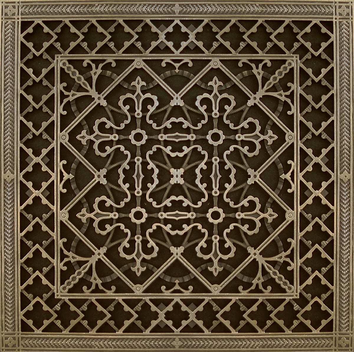 Decorative grille Craftsman style Arts and Crafts 24" x 24" in Antique Brass Finish.