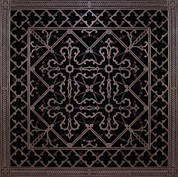 Decorative Grille Vent Cover in Craftsman Style Arts and Crafts 20" x 20" in Dark Bronze Finish.