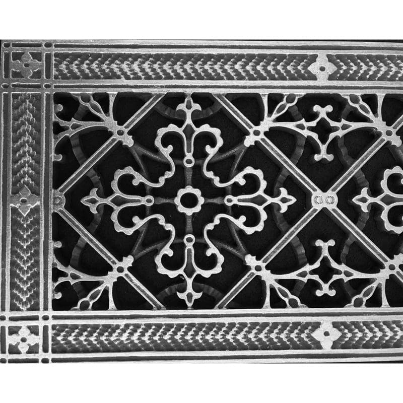 Closeup of details for Craftsman Style Arts and Crafts decorative grille 6" x 14" in Nickel Finish.