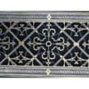 Close up of design details for Craftsman Style Arts and Crafts decorative grille 6" x 20" in Antique Brass finish.