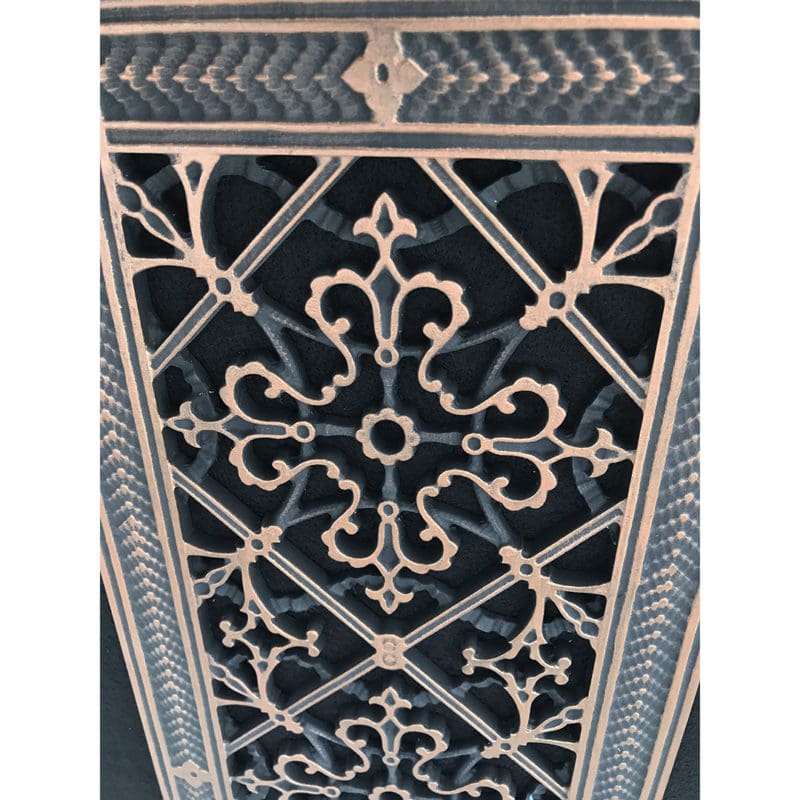 close up of 3-dimensional design details for 6" x 20" Craftsman Style Arts and Crafts decorative Grille in Rubbed Bronze Finish.