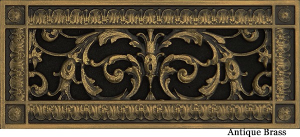 Louis XIV decorative vent cover 4x10 in Antique Brass finish