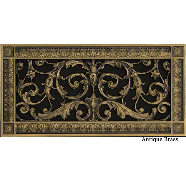 French style Louis XIV style decorative grille in Antique Brass finish.