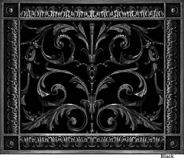 Decorative vent cover in Louis XIV style 8x10 in black