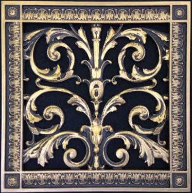 Bathroom Exhaust Fan Cover in Louis XIV style in Antique Brass finish.
