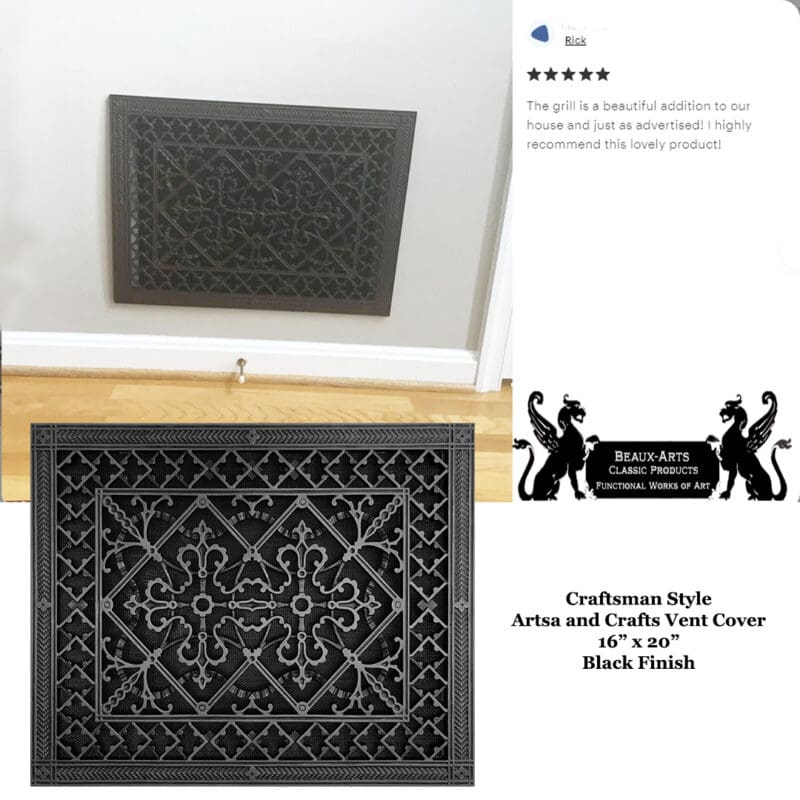Craftsman style Arts and Crafts decorative grille 16" x 20" in Black finish.