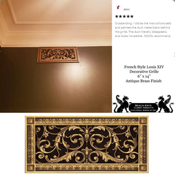 Customer review and image of French style Louis XIV grille 6" x 14" in Antique Brass