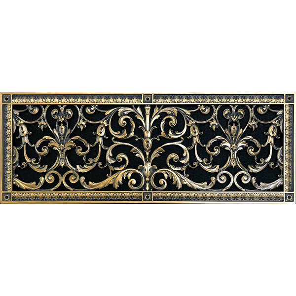 Vent Cover Louis XIV Style 10" x 30" in Antique Brass finish