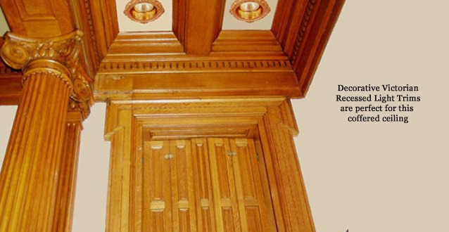 Decorative Recessed Light Trims in Victorian Style in Coffered Ceiling