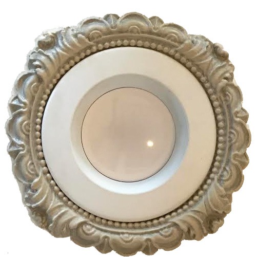 decorative recessed light trim in stone with Halo LEd in white