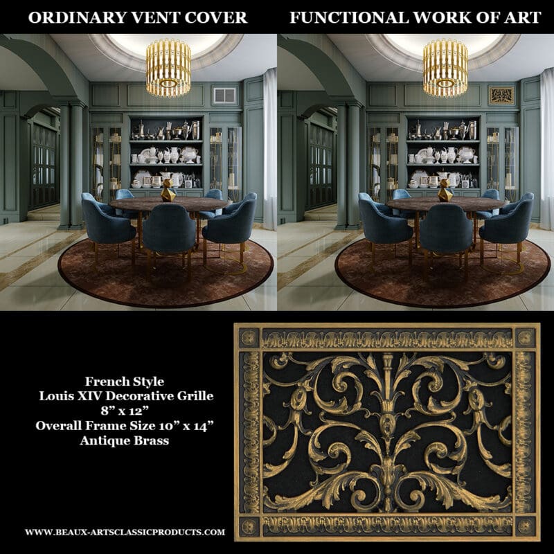 Before and after pictures of French style Louis XIV style decorative grille 8" X 12".