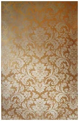 hand-painted damask panel in stone gold