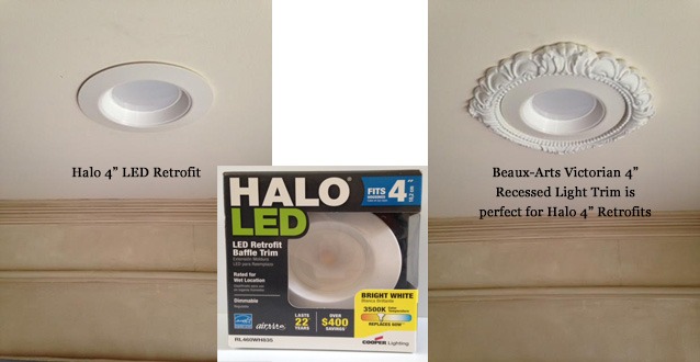 decorative recessed lighting before and after with Halo 4 inch retrofit