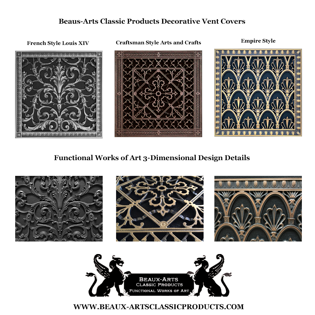 decorative vent covers 3 styles with close up of design details