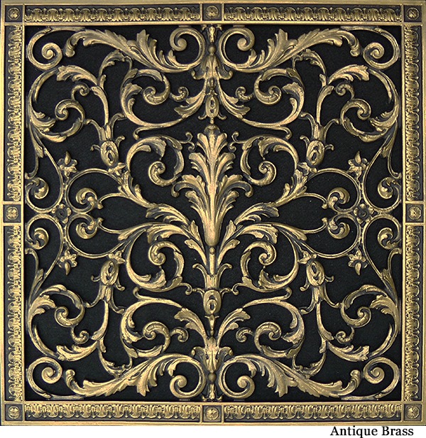 Return Air Vent Cover - Louis XIV decorative grille 20x20 in Antique Brass