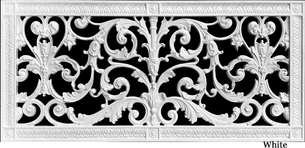 Decorative vent cover in Louis XIV style 10x24 in white