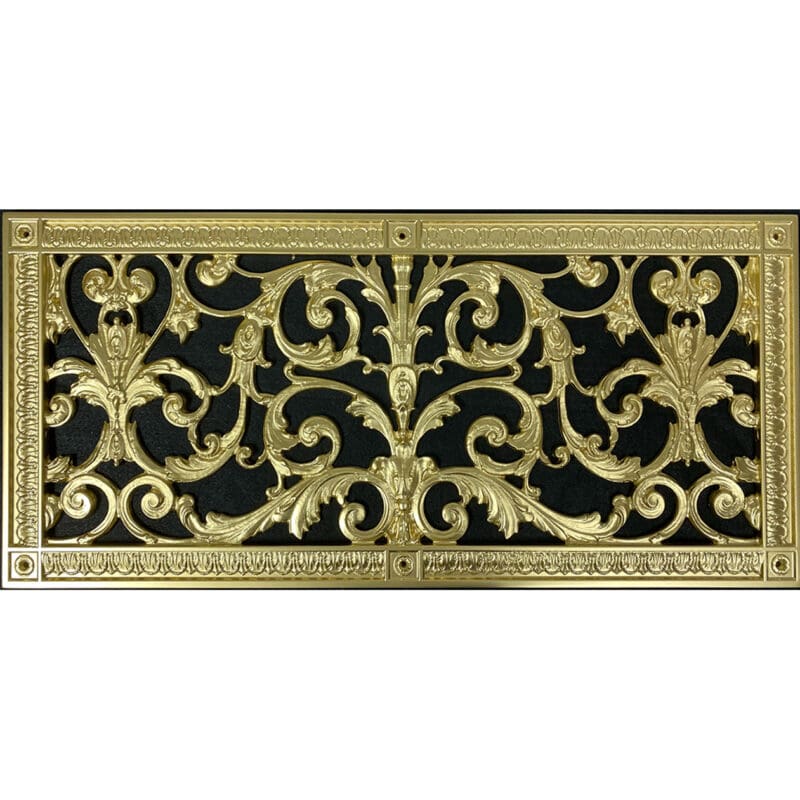 French style Louis XIC Style decorative grille 10" x 24" in Bright Gold Finish.