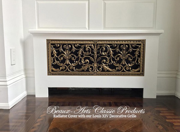 Radiator cover with Louis XIV decorative grille