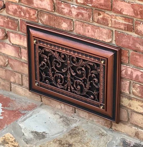 Decorative Foundation Vent Cover in Louis XIV style in Aged Copper finish