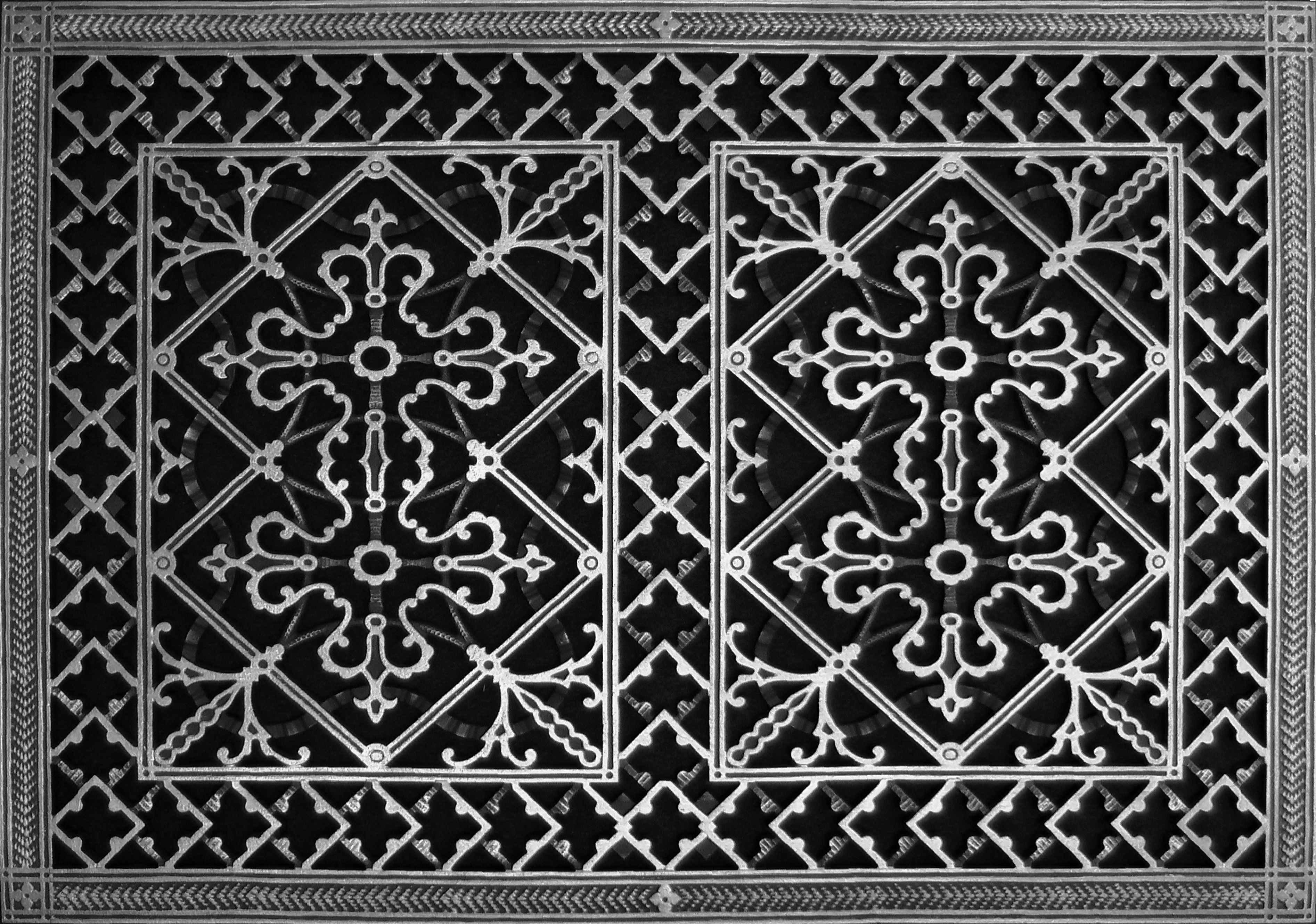 Decorative vent cover 20x30 in arts and crafts style in pewter finish.