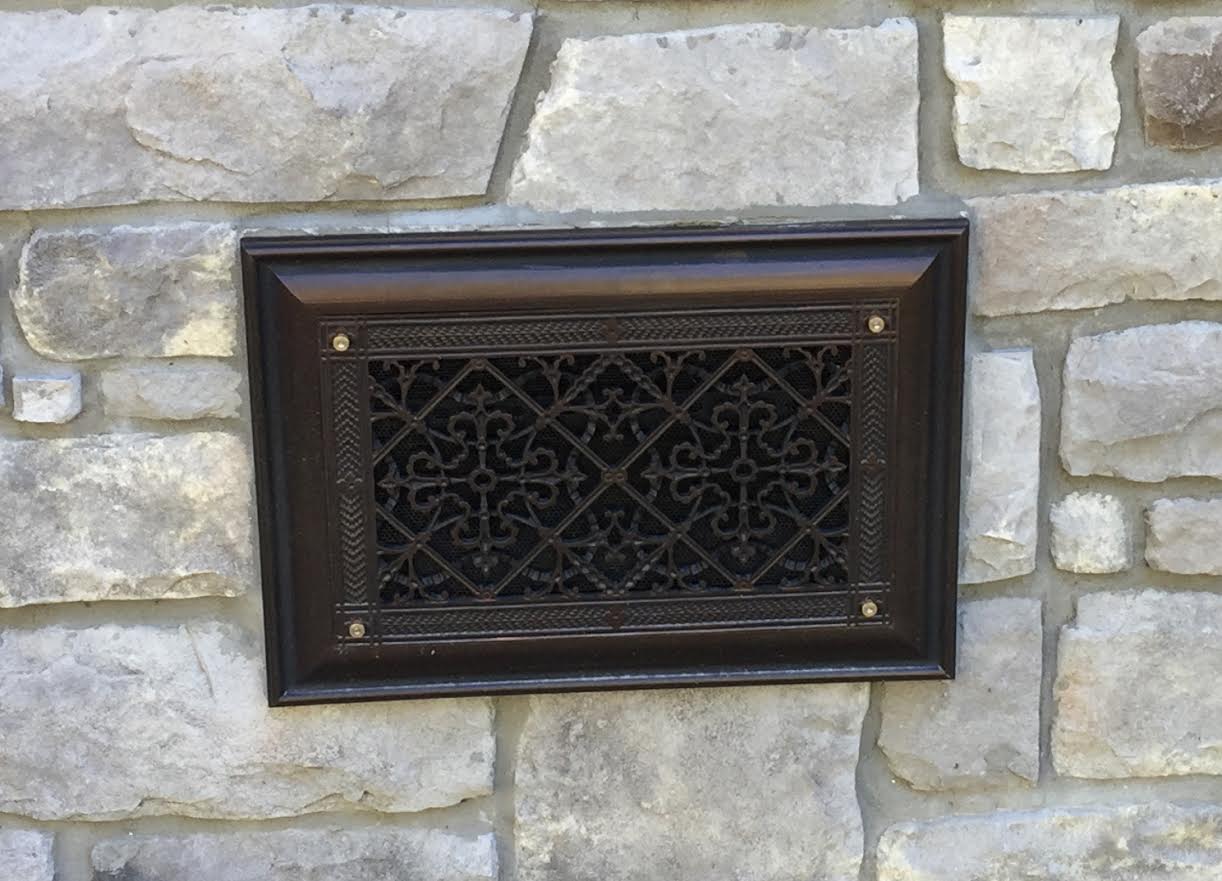 Foundation crawl space vent cover in arts and crafts style in dark bronze