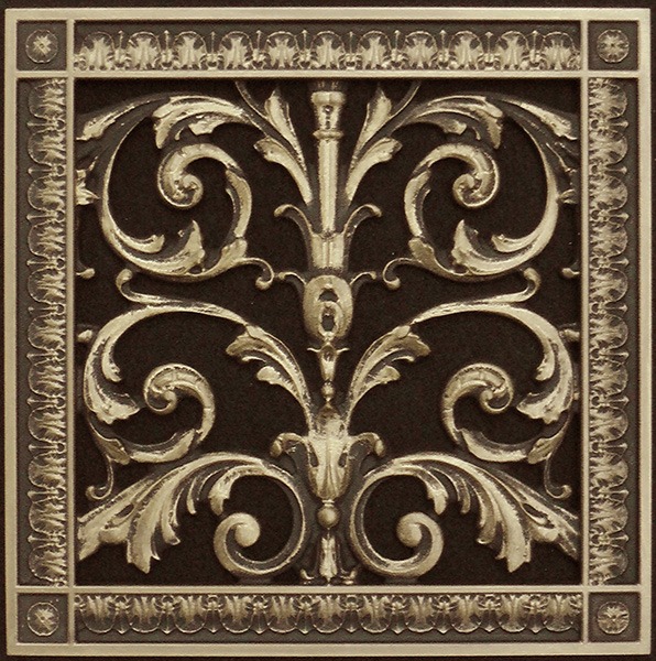 Decorative vent cover 8x8 in Louis XIV style in Antique Brass finish.