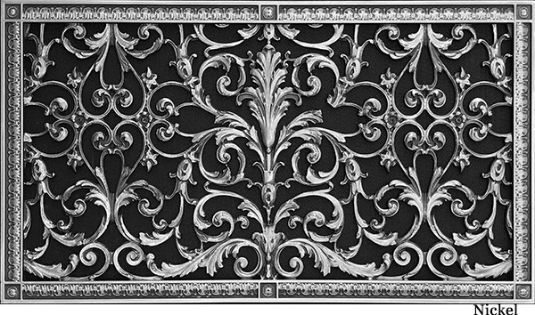 Decorative vent cover in Louis XIV style 16x30 in Nickel finish