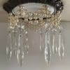 Recessed chandelier with 3 strands of cream pearls and 3" clear crystal U-Drops crystals