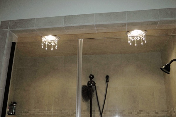 Recessed chandelier in a shower