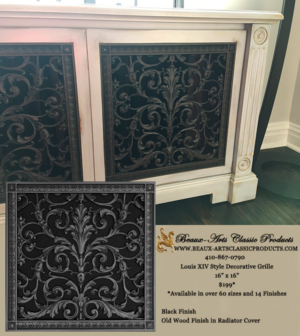 Radiator Cover designed with Louis XIV style decorative grilles