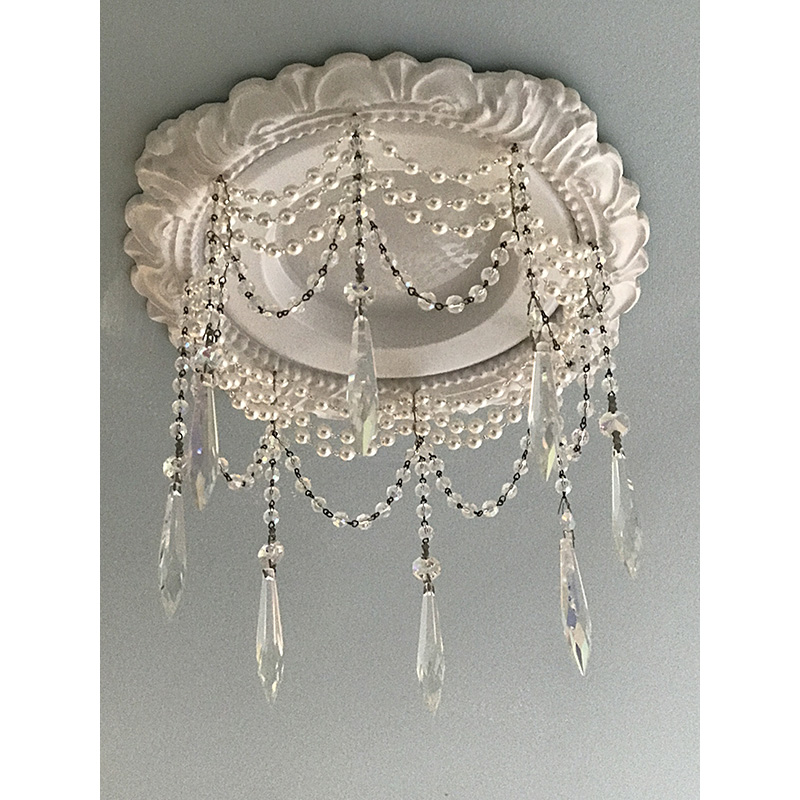 6" LED decorative trim embellished with pearls and aurora borealis 3" U-drop crystals
