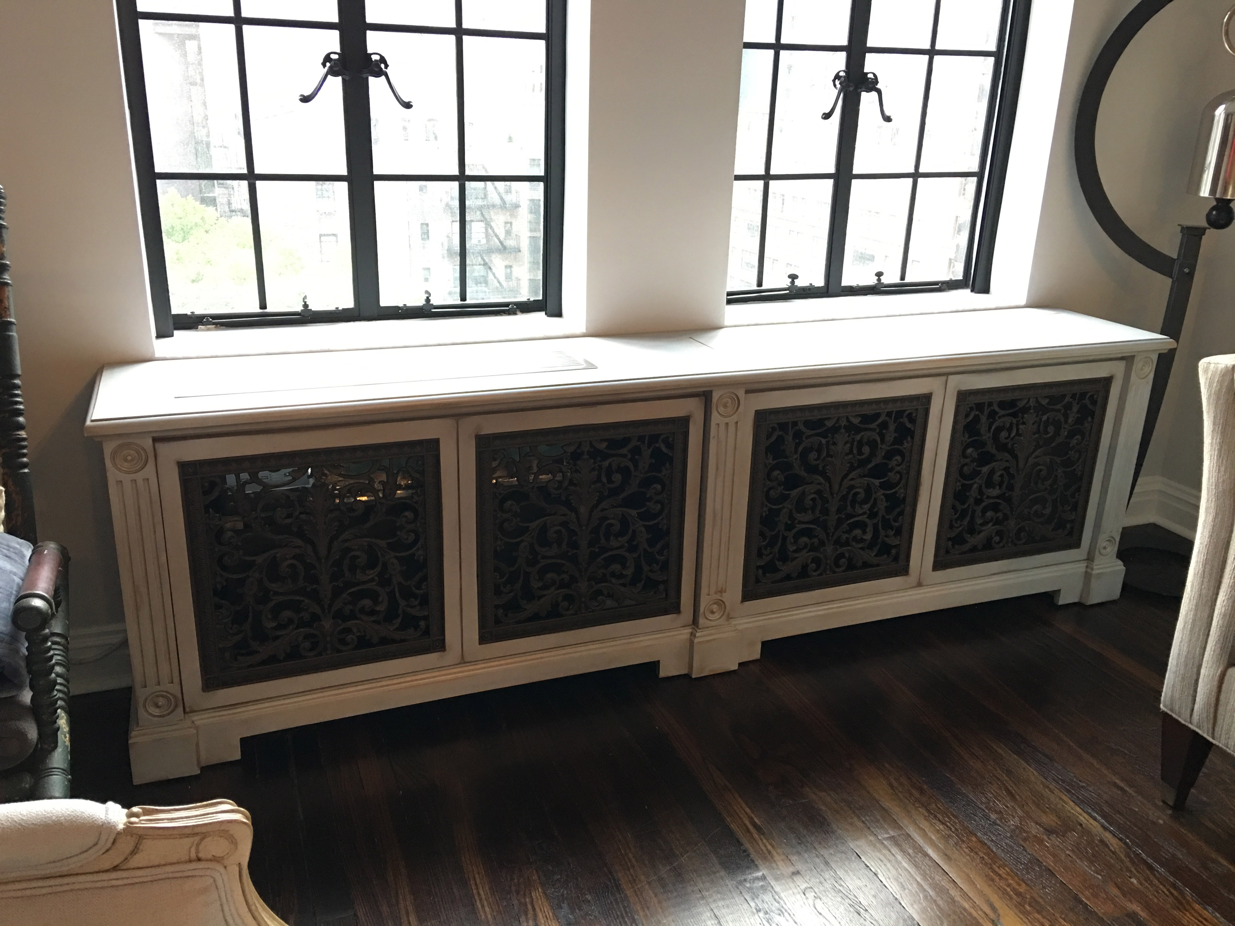 Radiator Cover made with 4 Louis XIV Style Decorative Grilles 16x16.