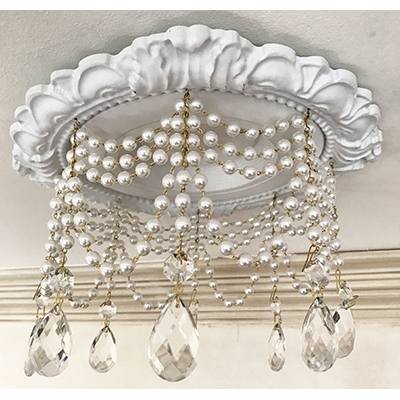 Recessed Lighting Trim with 4 strands of pearls and 1-1/2" Clear Teardrop
