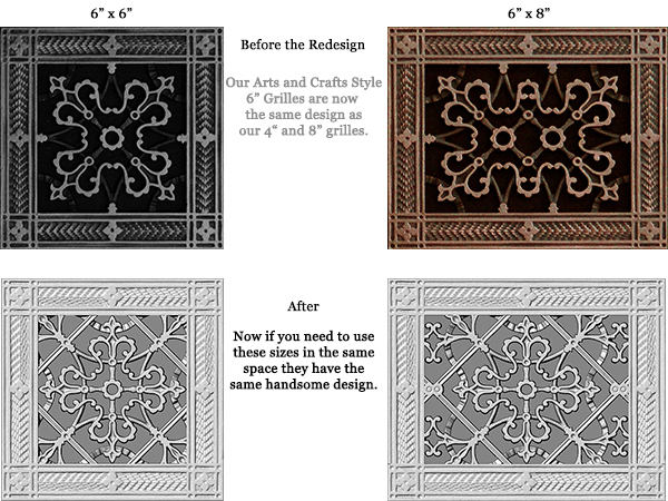 Before and after redesign of 6" Arts and Crafts Decorative Grille