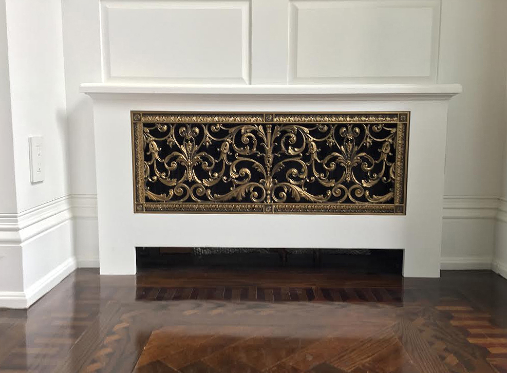 Radiator cover using a decorative grille in our Louis XIV Style