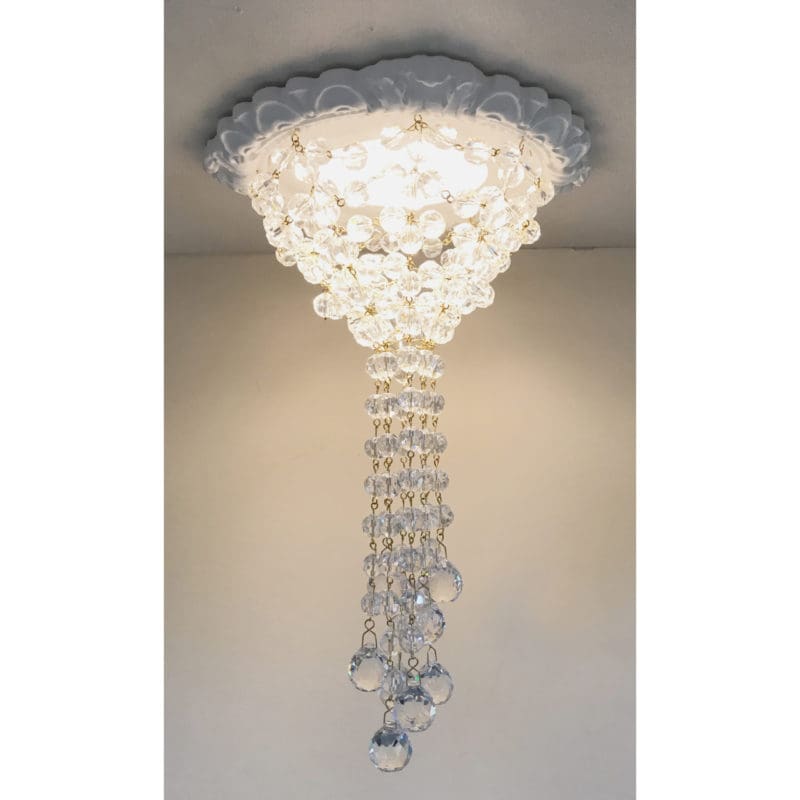 Recessed chandelier with 12mm crystal cage and 20mm faceted crystal balls.