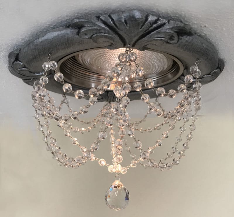 6" recessed chandelier with 8mm crystal swags and 20mm crystal ball